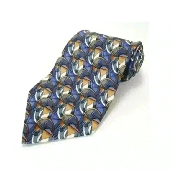 Vintage Jerry Garcia Luxury Blue Gray Orange Geometric Printed Silk Tie - Picture 1 of 6